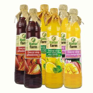 Natur Farm Eper-Lime-Menta-Citrom-Uborka-Mangó 3x2 db tartósítószer-mentes gyümölcsszörp cukorral, 6x700 ml