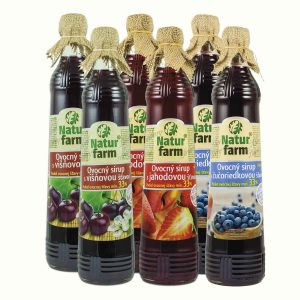 Natur Farm Meggy-Eper-Áfonya 3x2 db tartósítószer-mentes gyümölcsszörp cukorral, 6x700 ml